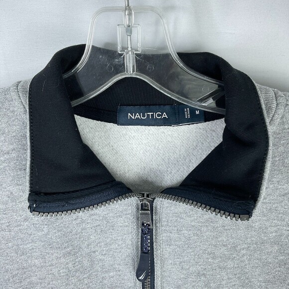 Nautica Men's 1/4 Zip Medium Long Sleeve Pullover Sweater Color Block Black/Gray - Picture 4 of 9